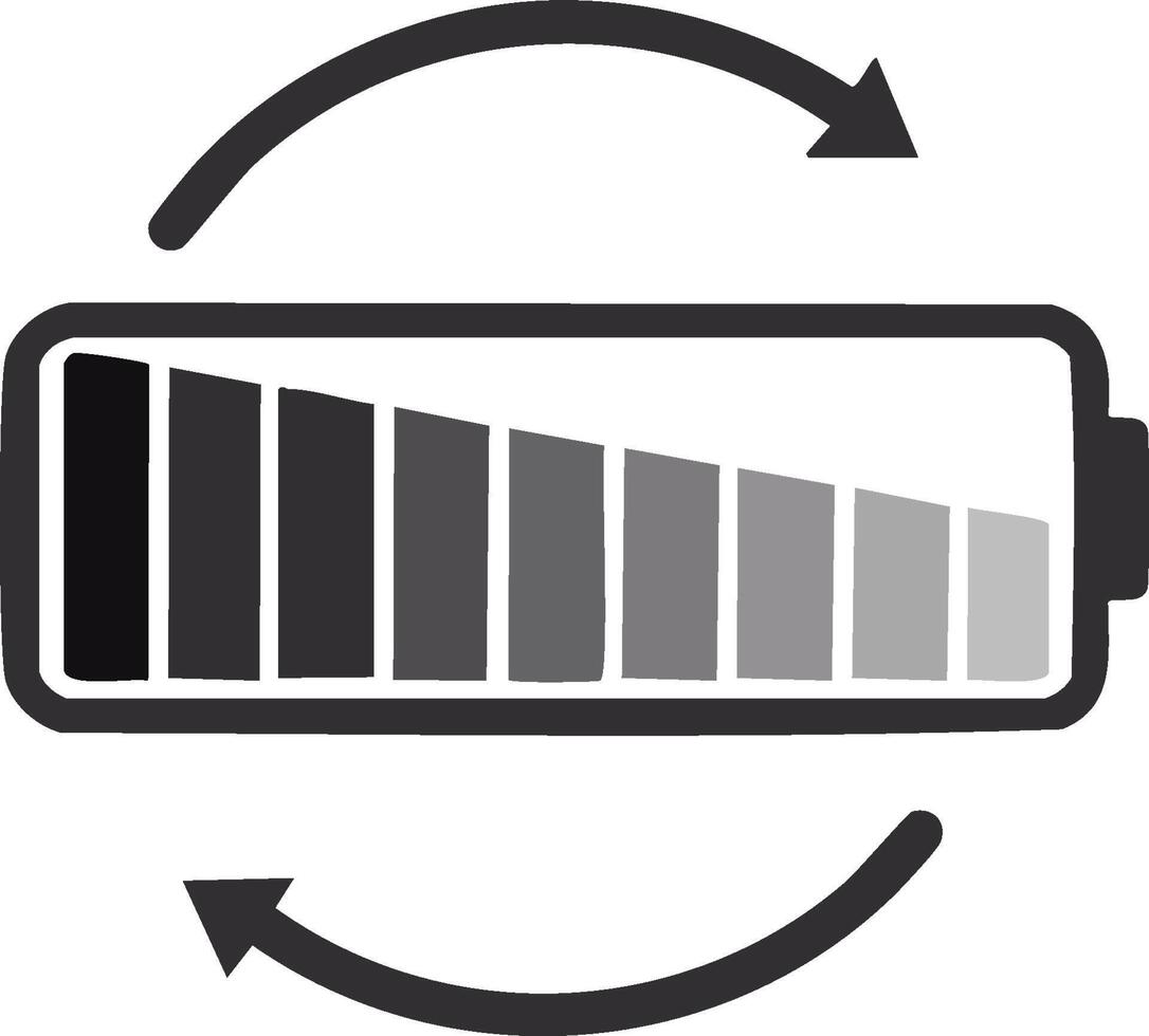 Battery charging symbol with arrows, level indicator for power and energy, graphic icon vector