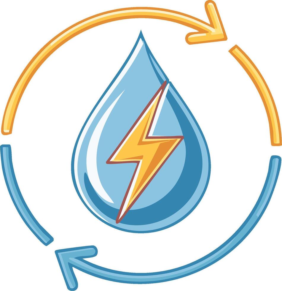 Water Drop with Lightning Bolt Symbolizing Energy and Cycle of Renewable Resources vector