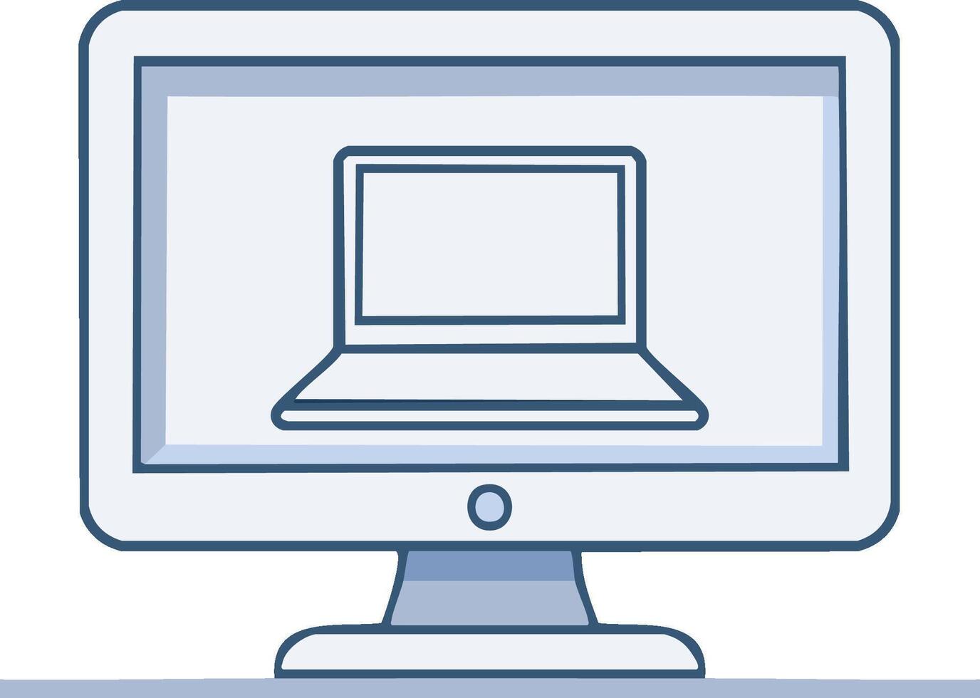 Desktop Computer Displaying Laptop Computer Icon Digital Device Technology Line Art vector
