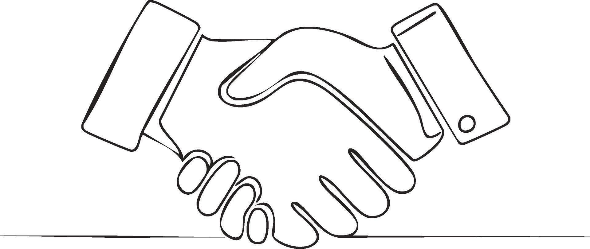 Simple One Line Drawing of a Business Handshake Symbolizing Partnership and Agreement in Minimalism Style vector