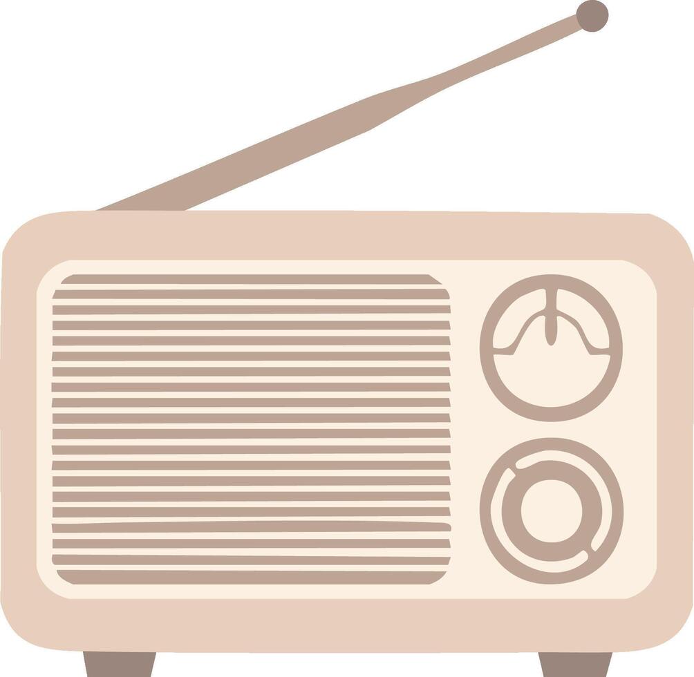 Retro Radio Receiver With Antenna Simple Flat Illustration Design, Old Fashioned Music Player, Vintage Technology Object vector