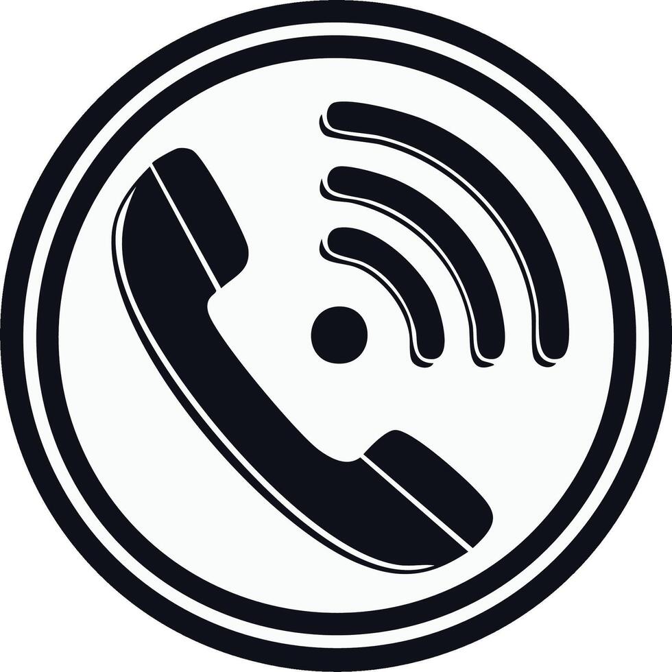 Phone Handset Icon with Wireless Signal in Circle, Communication Symbol vector