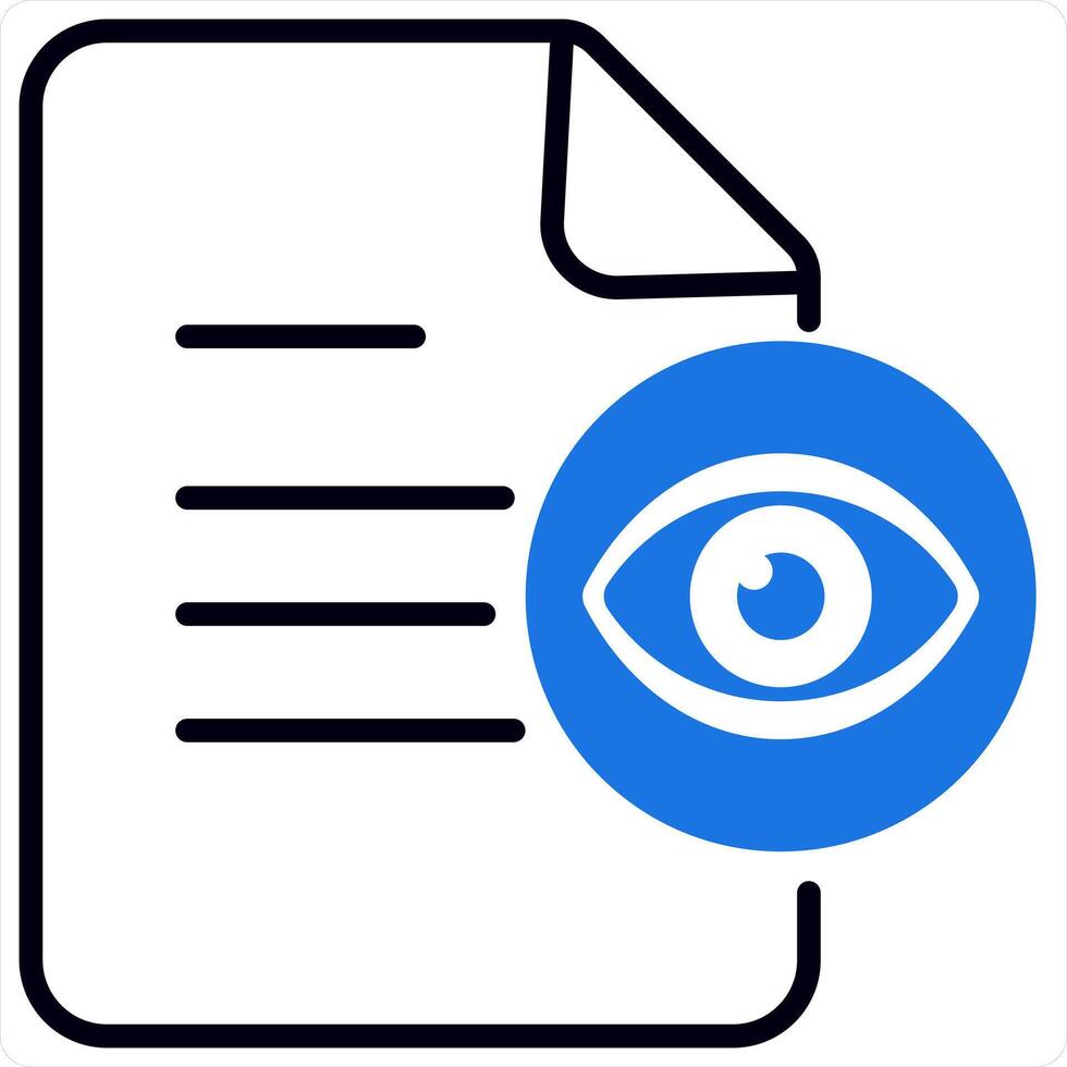 ver documento y encontrar icono concepto en azul línea color vector