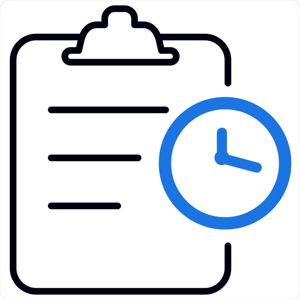 Study On Time and Book Icon Concept in blue line color vector