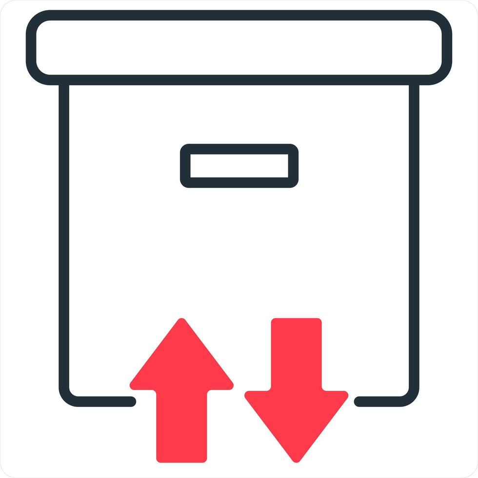Synchronize Parcel and trolley icon concept in red line color vector