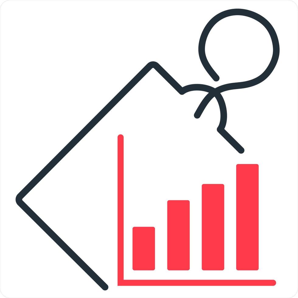 Statistics and tag icon concept in red line color vector