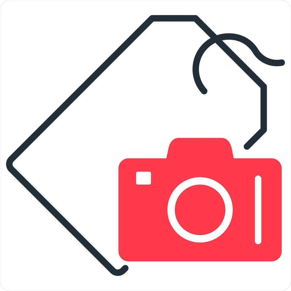 Camera Tag and label icon concept in red line color vector