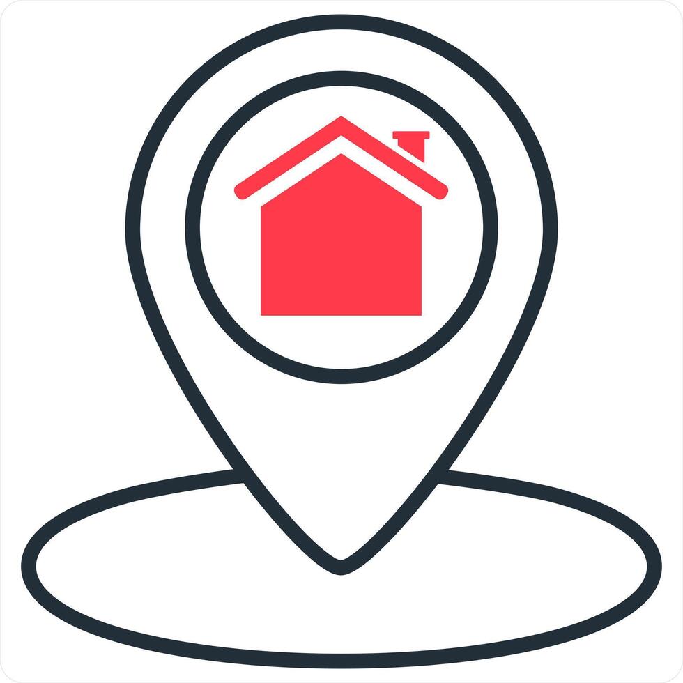 Home Location and pin icon concept in red line color vector