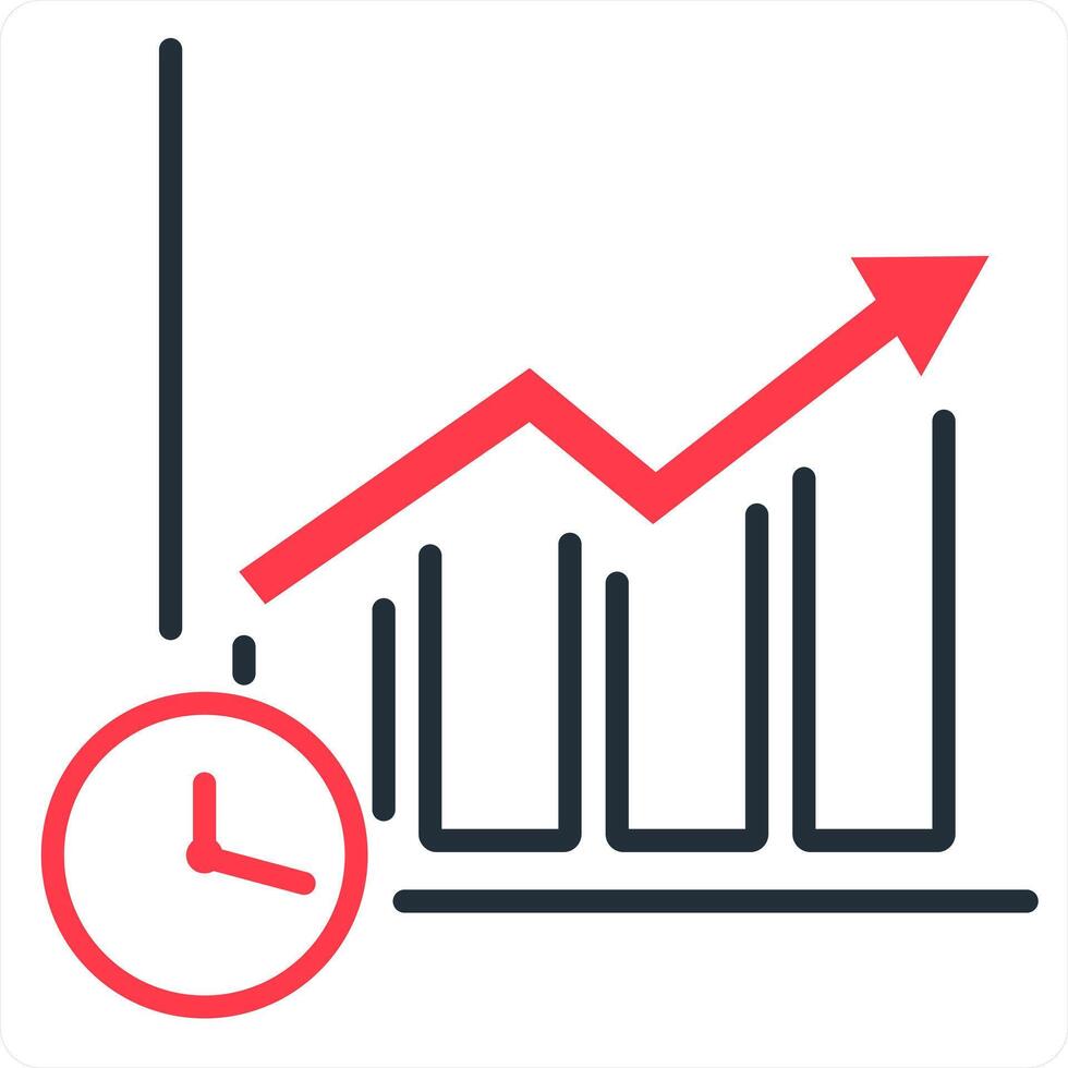 Graph Time and graph icon concept in red line color vector
