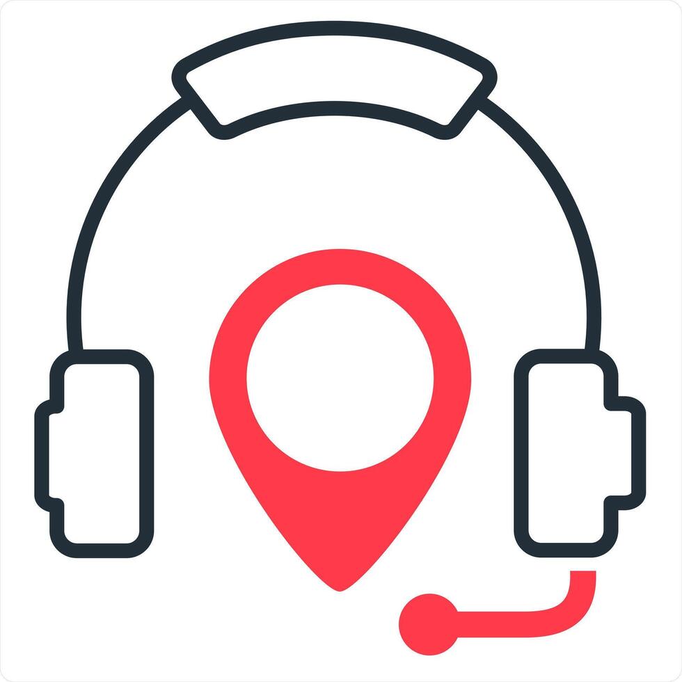 Headphone Location and pin icon concept in red line color vector