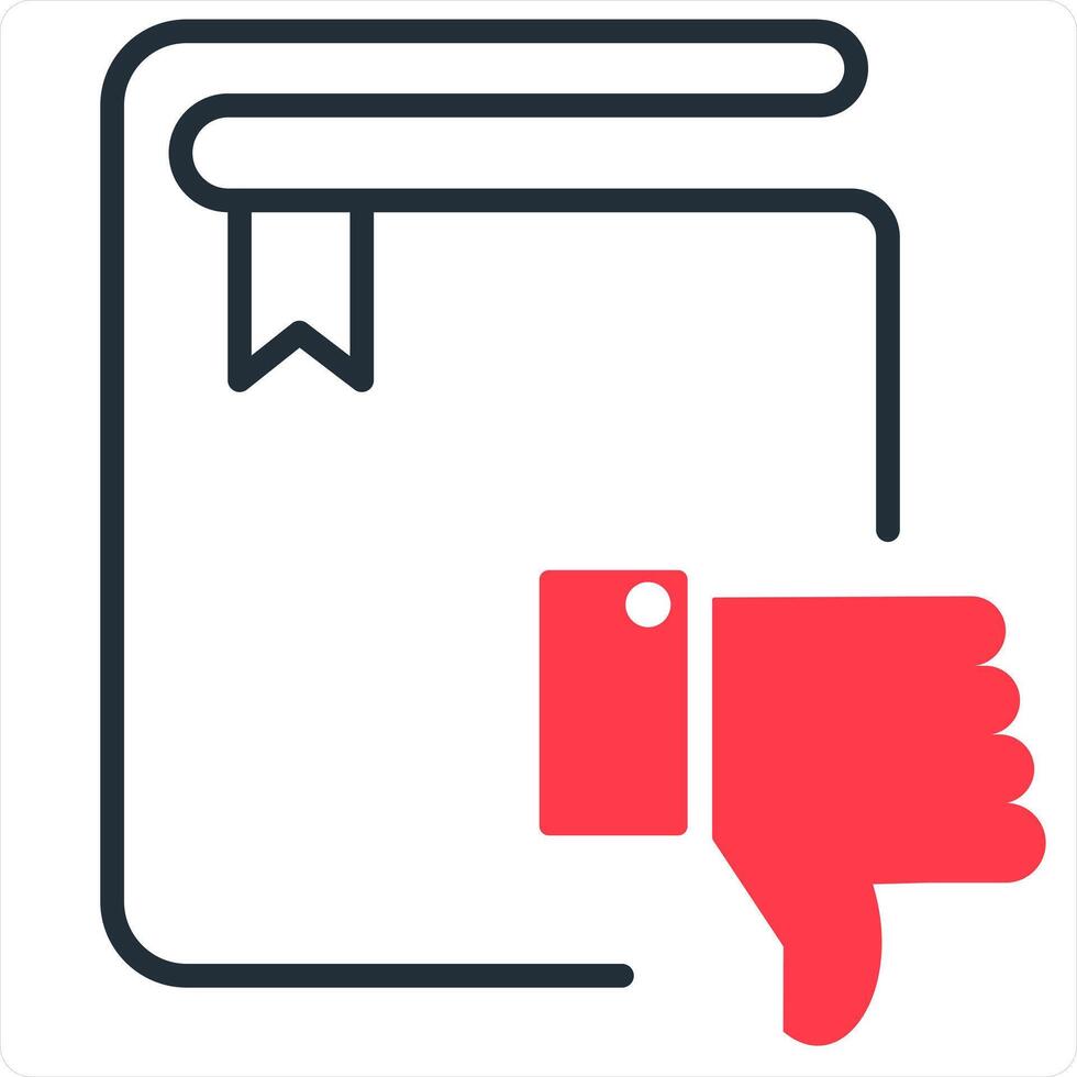 Dislike Book and File Icon Concept in red line color vector