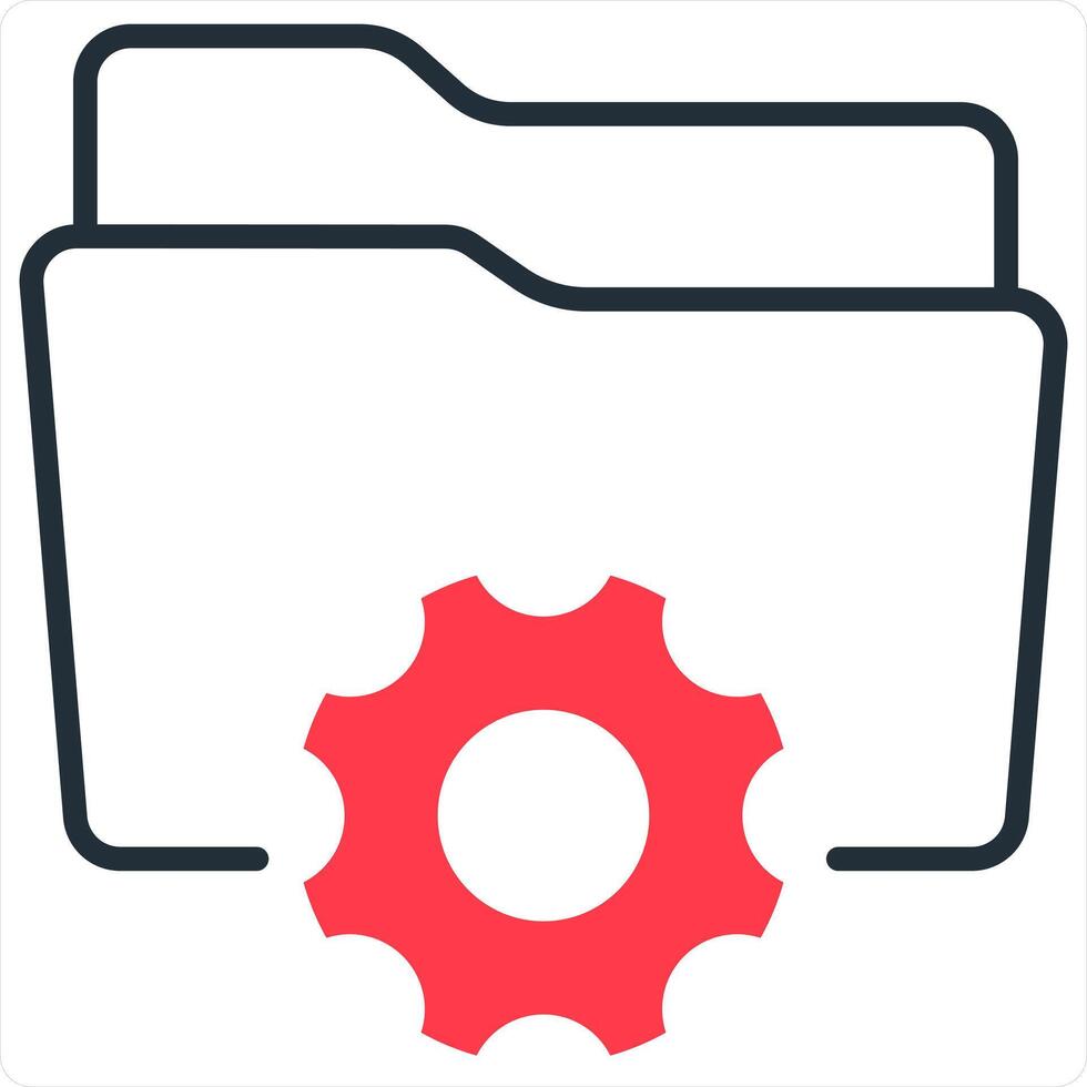 Folder Setting and setting Icon Concept in red line color vector