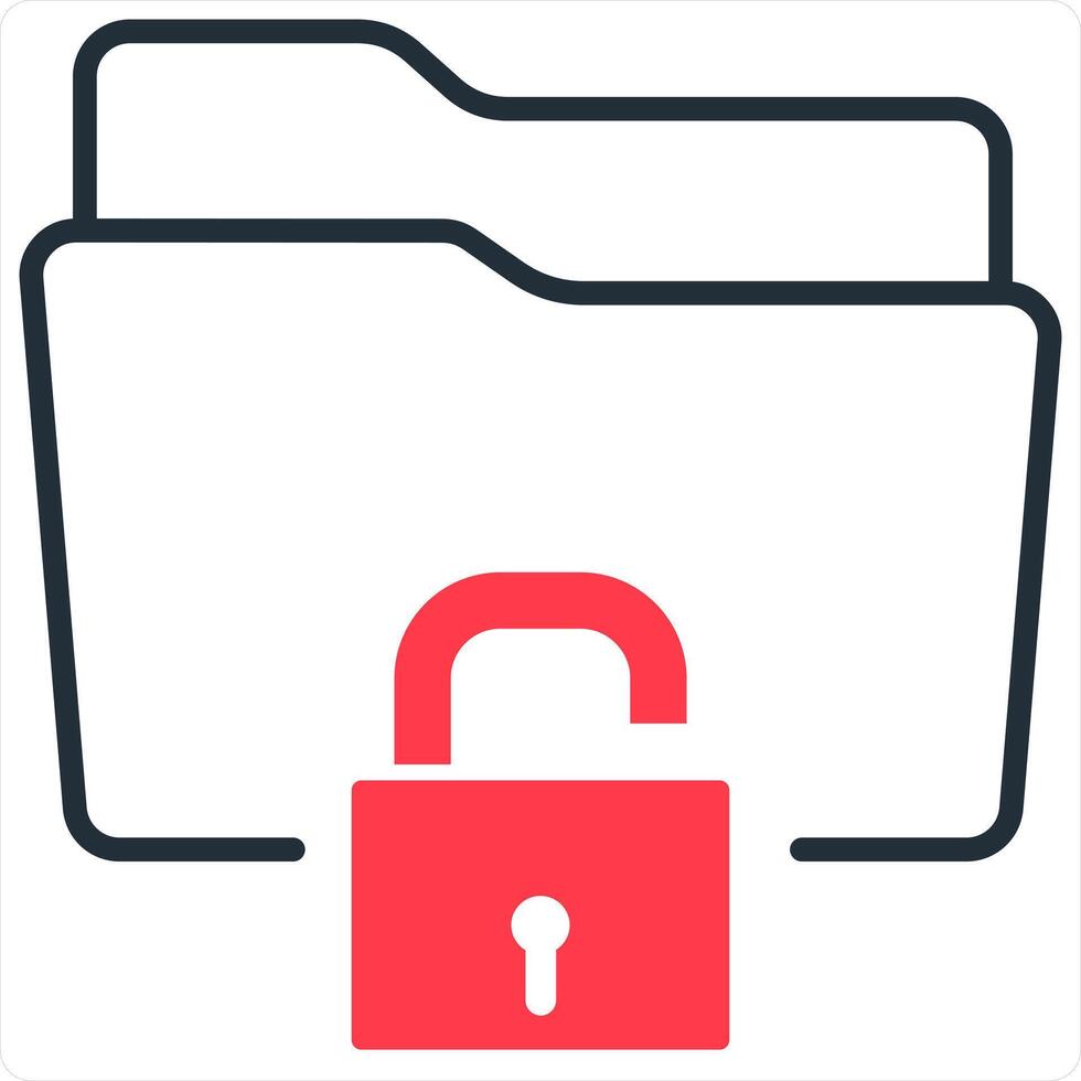 Folder Security and Lock Icon Concept in red line color vector
