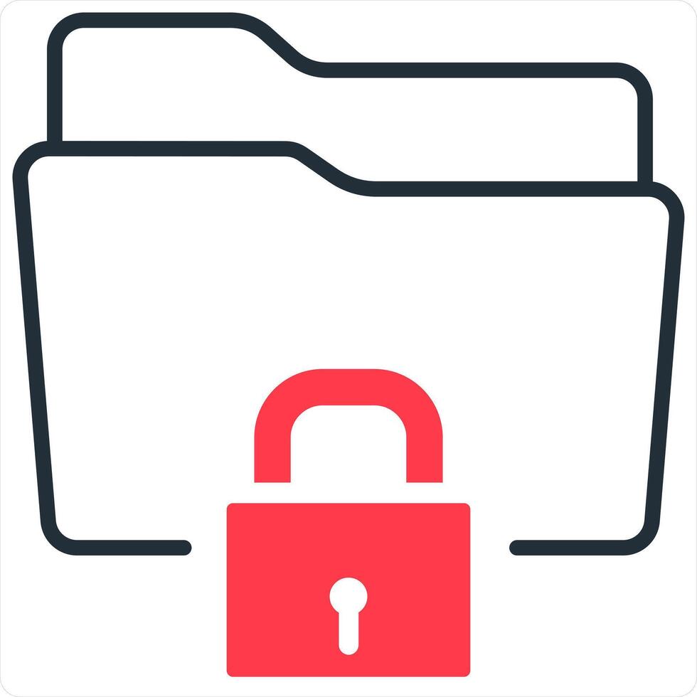 Folder Security and secured Icon Concept in red line color vector