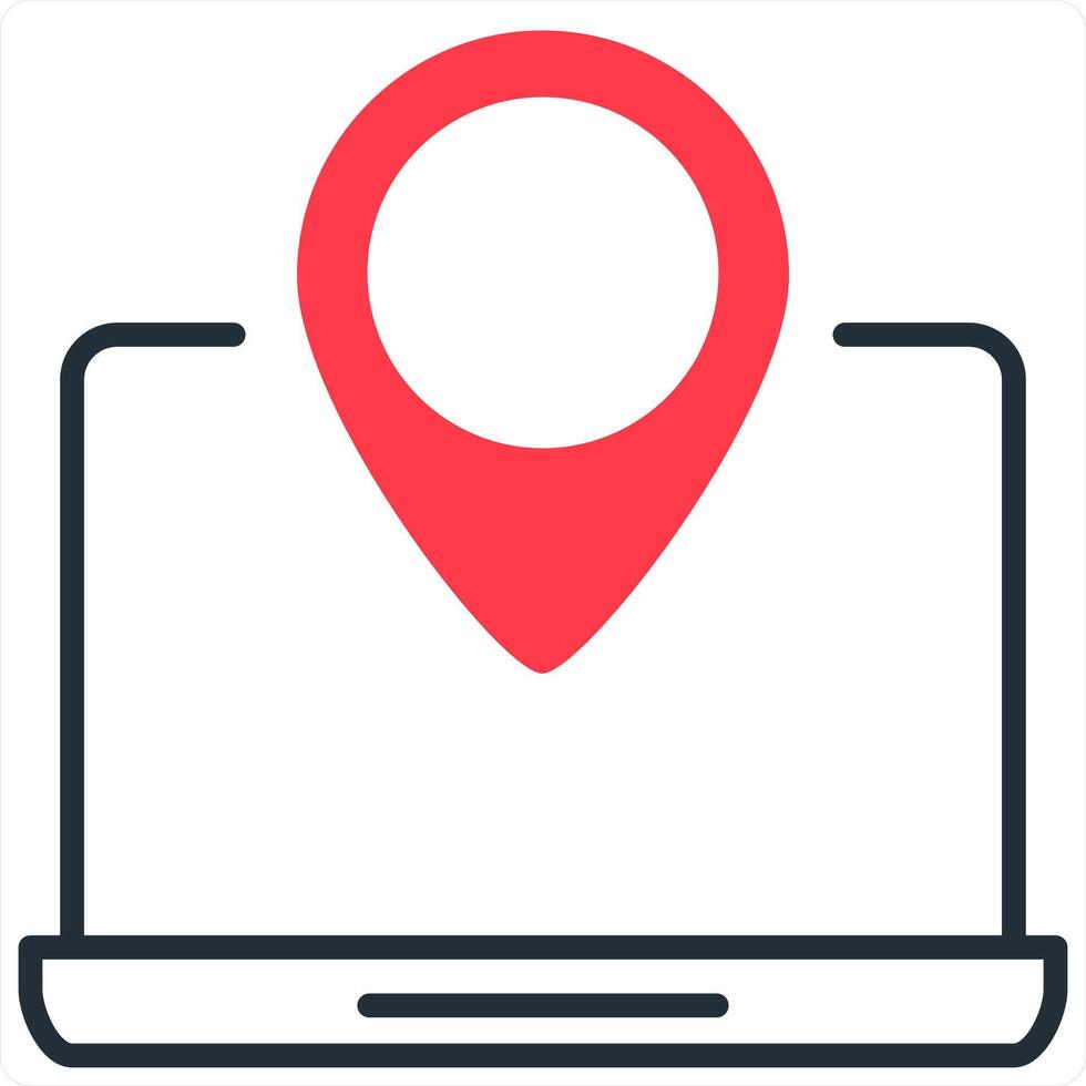 Laptop Location and icon concept in red line color vector