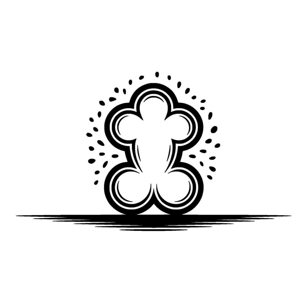 Abstract representing a stylized chef hat with emanating dots creating a sense of aroma or steam and a bold horizontal line beneath vector