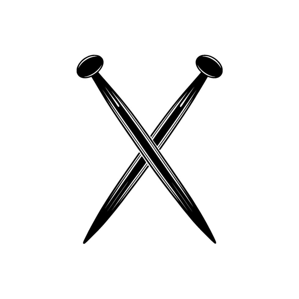 Striking illustration of two crossed sewing needles with sharp points and rounded heads vector