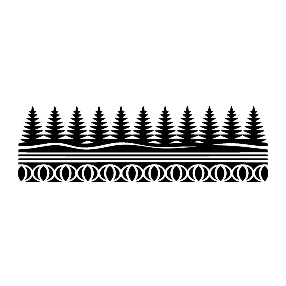 A repeating pattern border featuring a stylized silhouette of pine trees above a decorative geometric band with interconnected circles vector