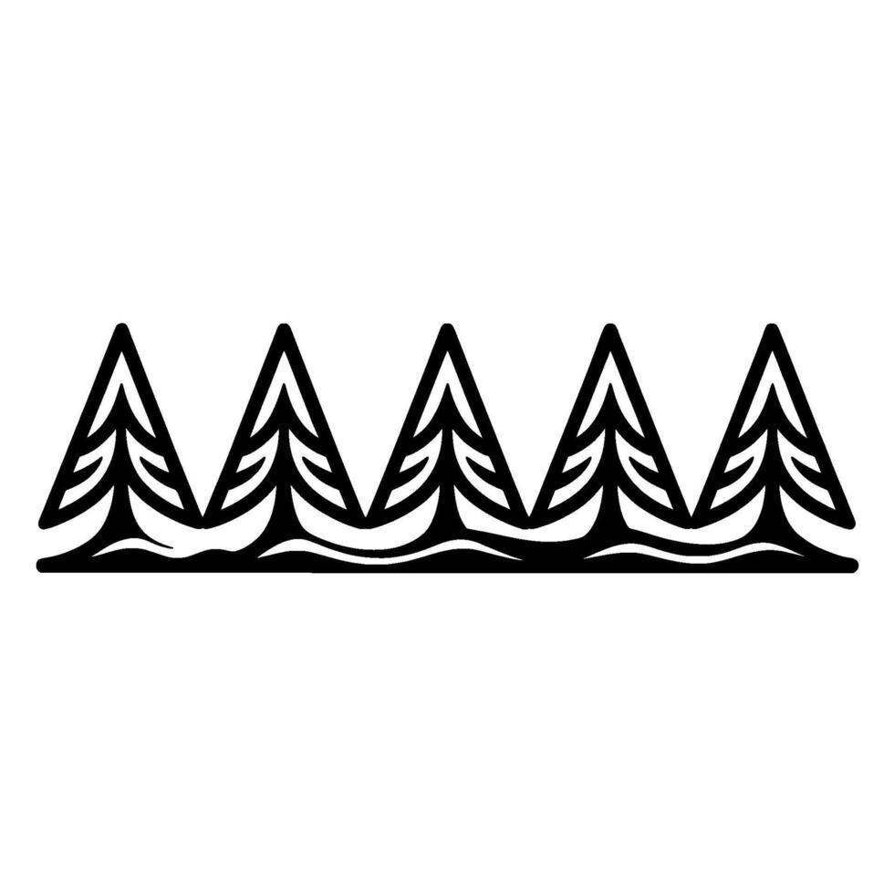 A repeating pattern of stylized pine trees with abstract wavy ground lines vector