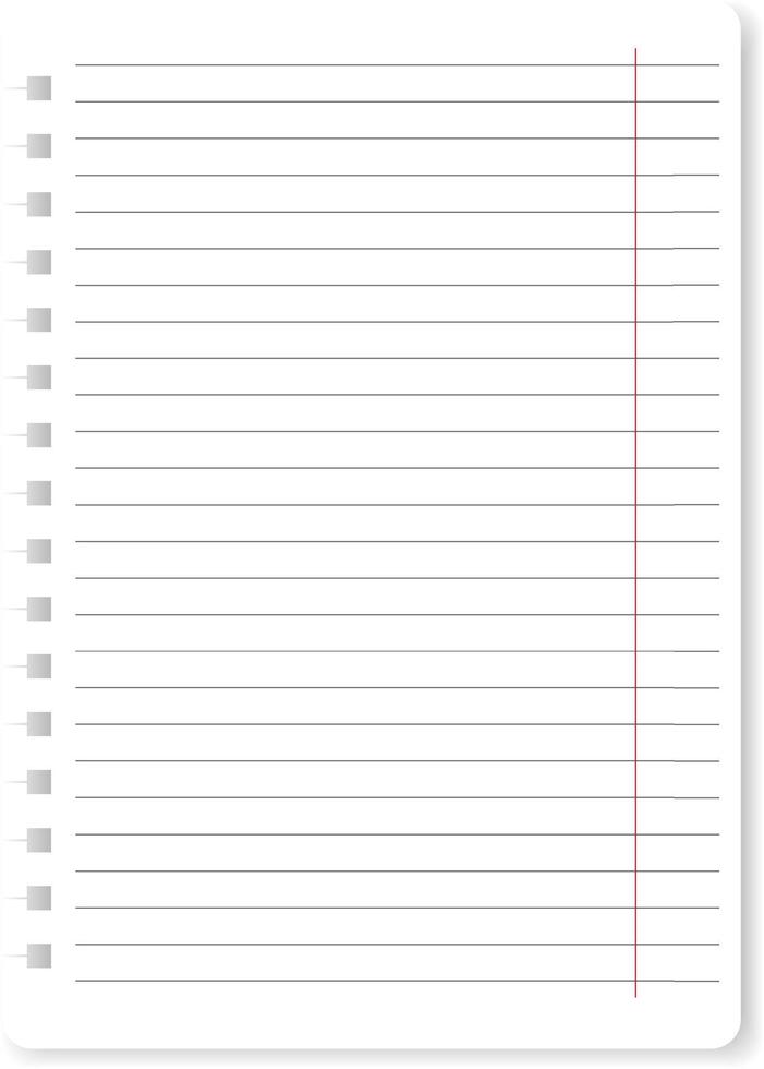 Lined notebook paper with red margin and holes vector