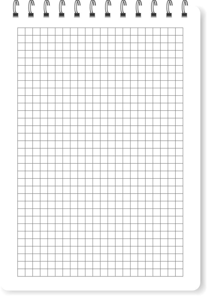 Blank graph paper spiral notebook page showing grid vector
