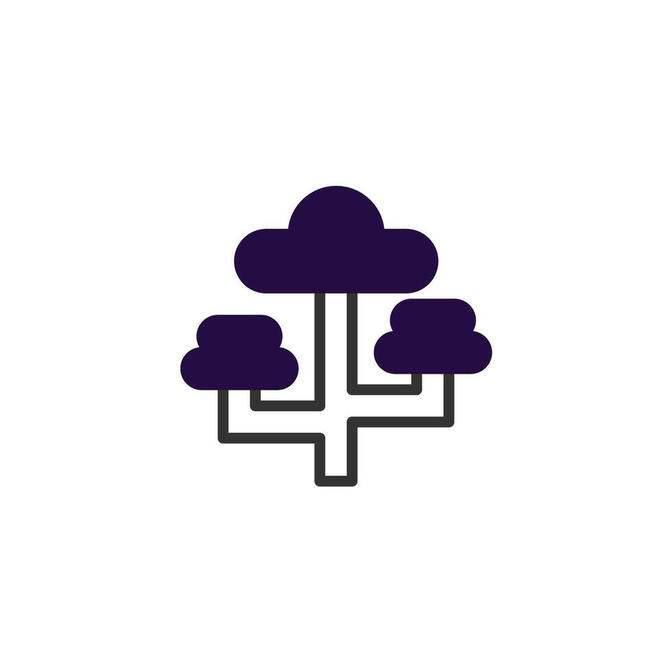 Abstract depiction of linked cloud computing network topology shows branching data connection vector