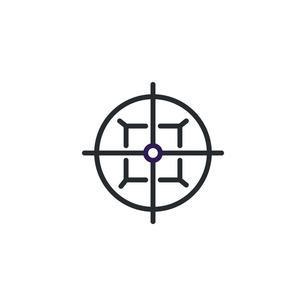 Stylized aiming reticle with radial lines extending outwards representing precise target vector