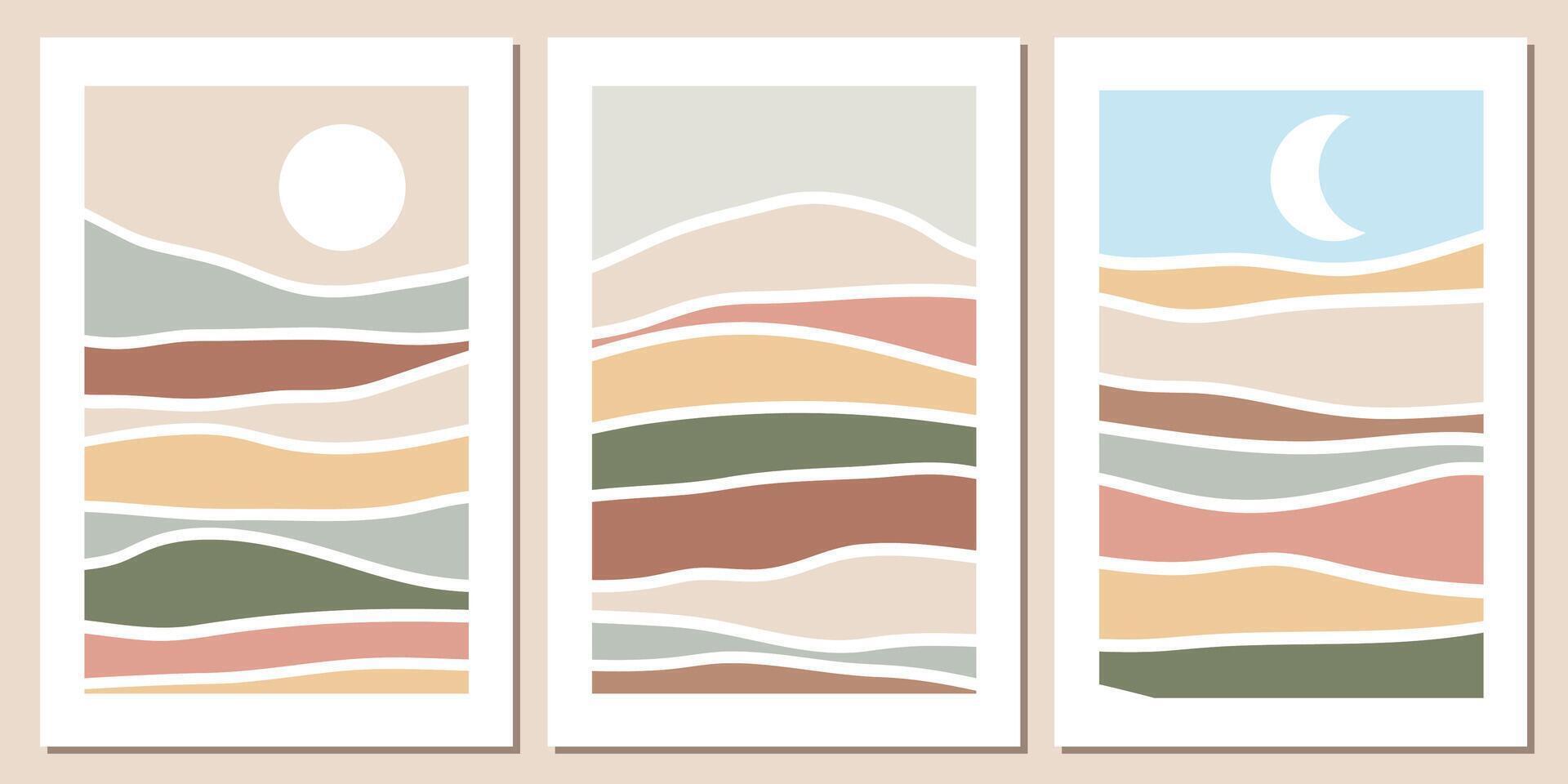 A collection of mountain backgrounds with simple wavy line patterns. Abstract templates with wavy patterns. Minimalist abstract mountain layout designs. vector