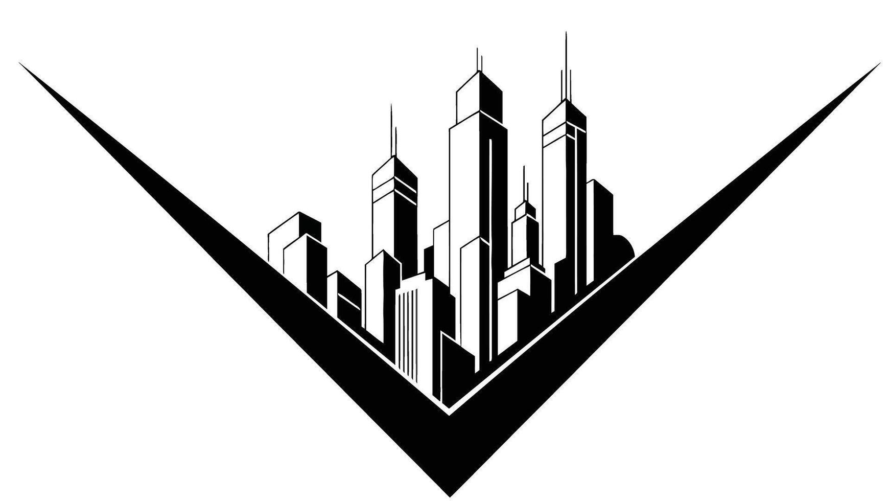 Resilient architecture silhouette Black and White City Skyline Silhouette within a Large V Shape urban architecture vector