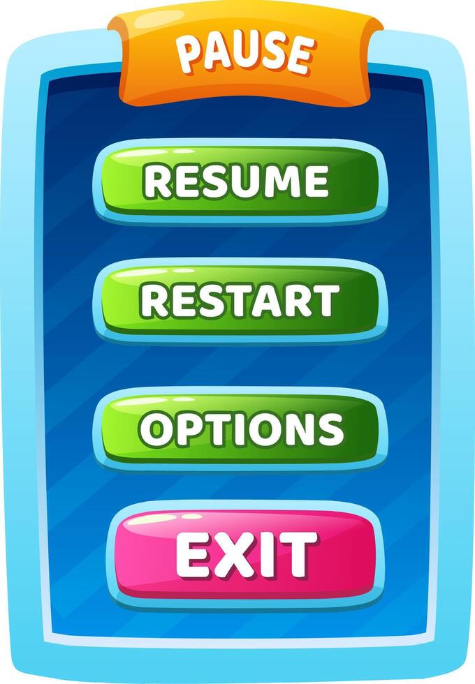 Game pause menu interface with action buttons vector