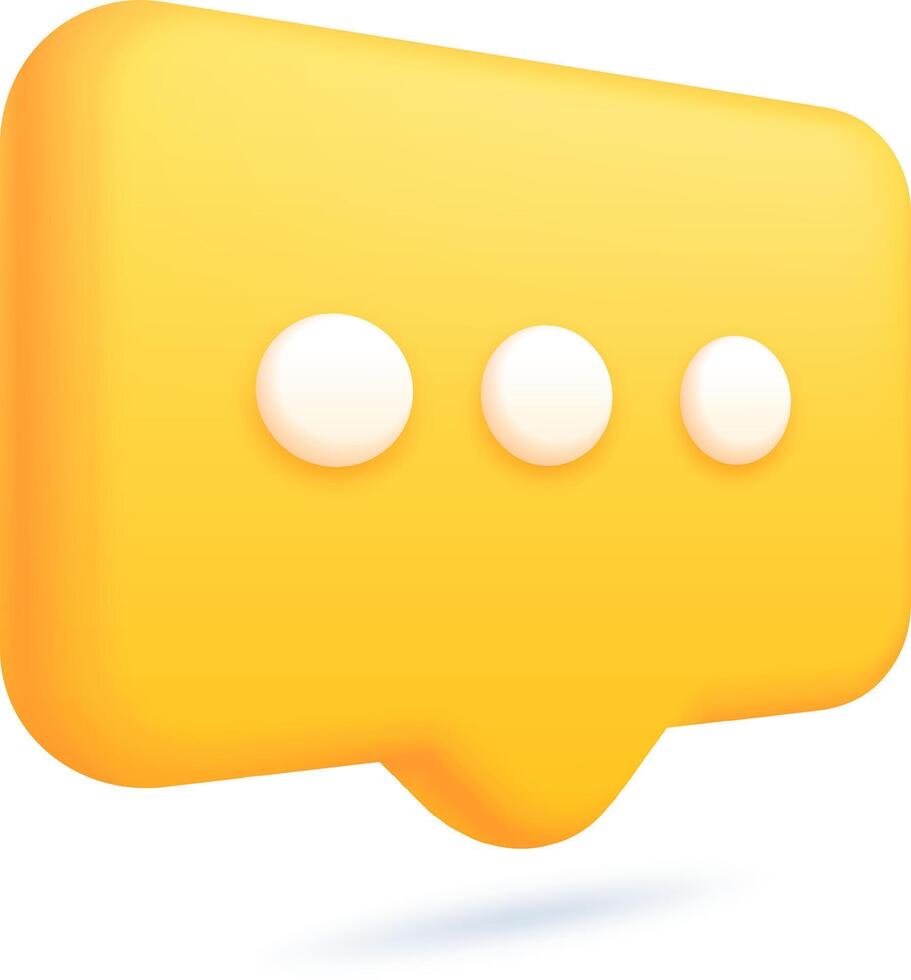 Yellow 3D rendering speech bubble communicating with dots vector
