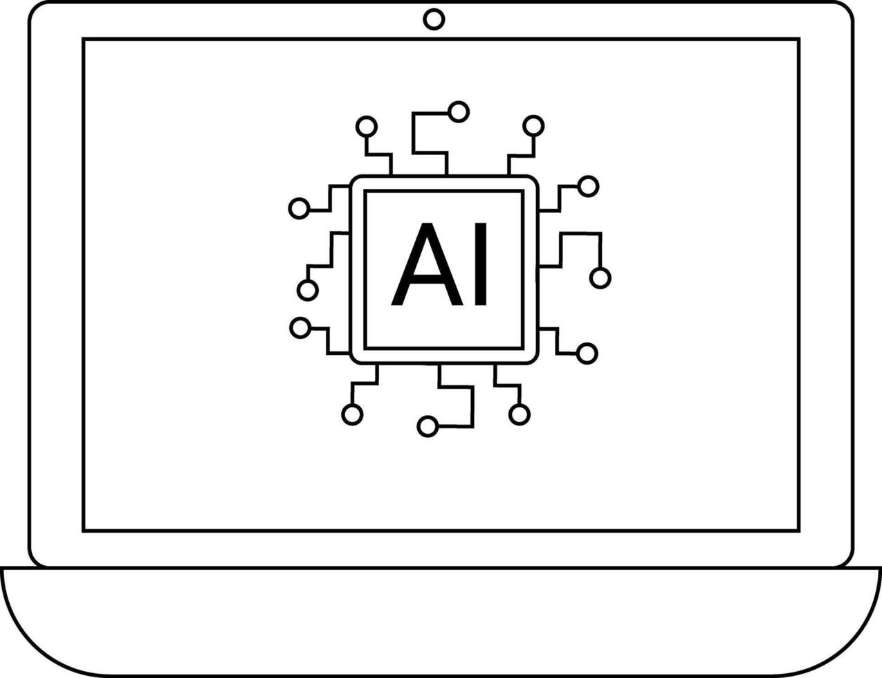 Minimalist outline of AI chip on laptop screen for tech design vector