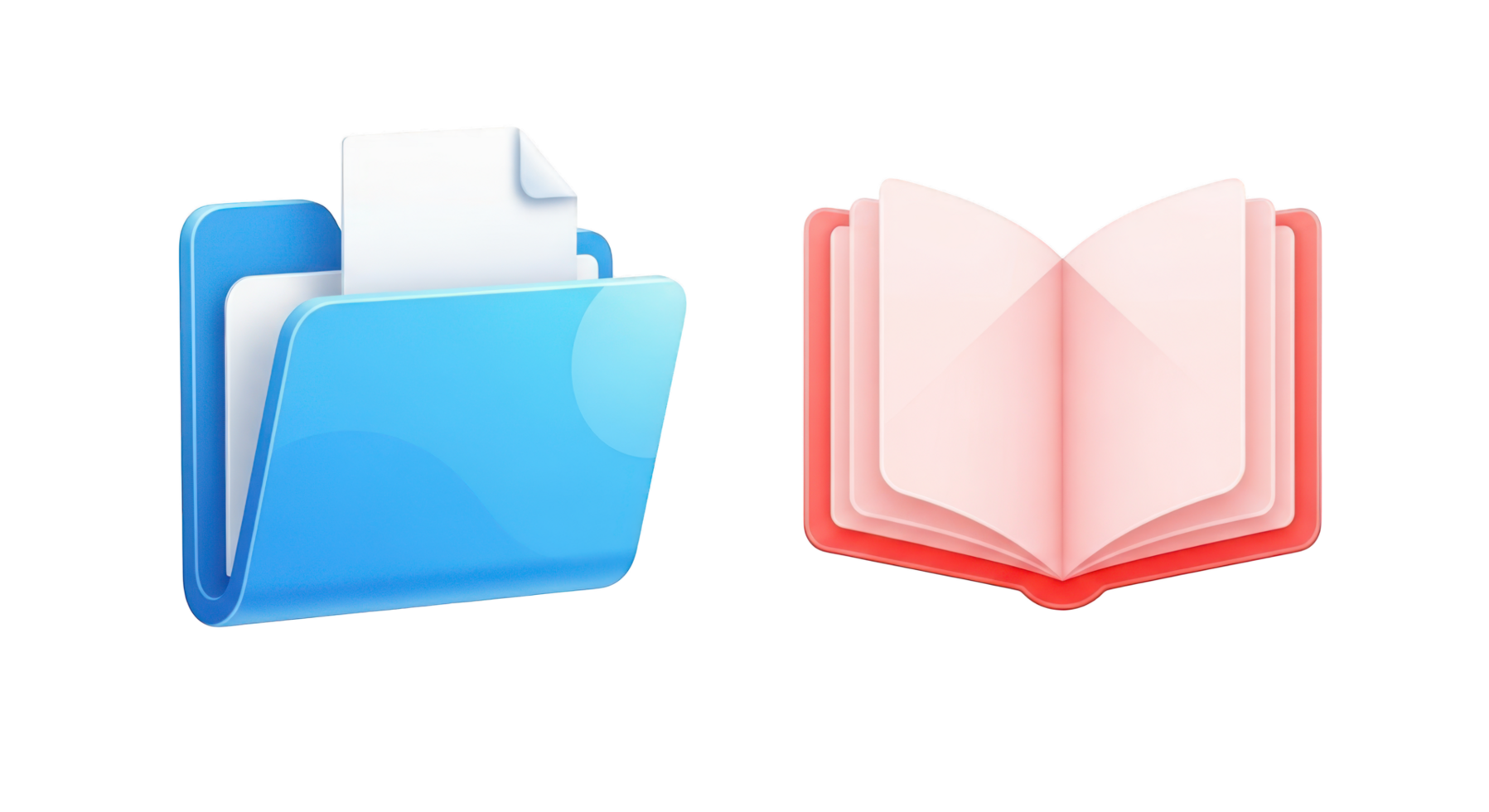 Blue folder with papers and open book isolated on a transparent background document file png