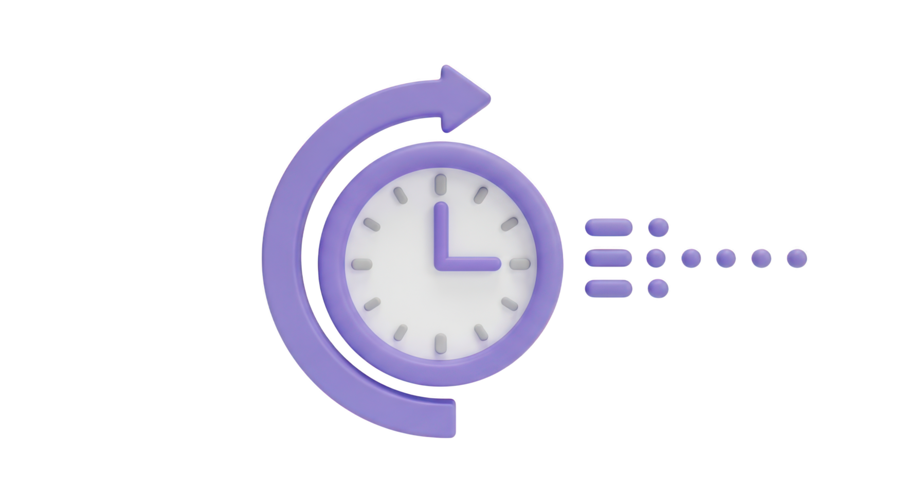 Purple clock with arrow and dots representing time progress isolated on a transparent background png