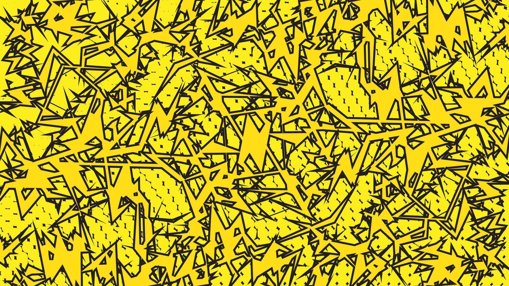 Abstract Hand Drawn Jagged Black Line Shapes on Bright Yellow Chaotic Seamless Pattern for Modern Artistic Background and Trendy Graphic Design Projects vector