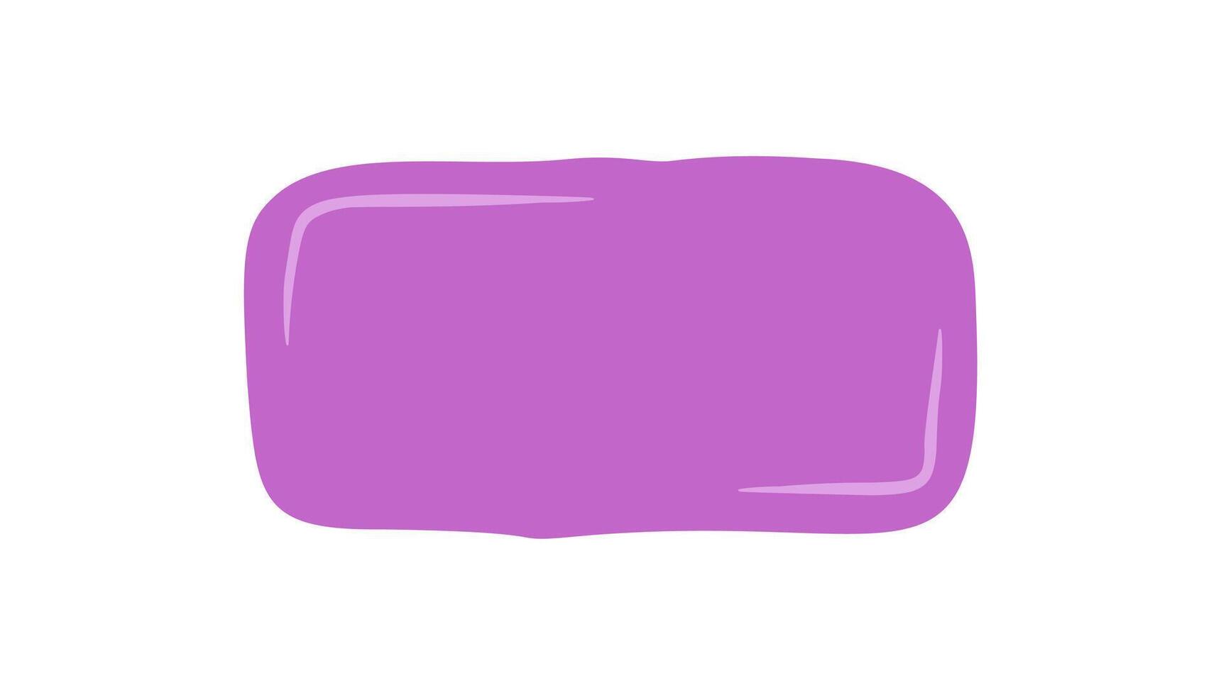 Organic rectangle patch in hand drawn doodle style with fluid purple shape. Irregular squiggle form creates background badge, perfect as abstract text blob or modern label element. vector