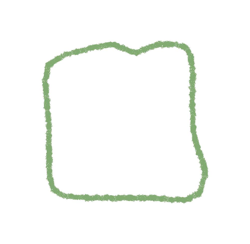Hand drawn wavy crayon square frame, organic outline forms a green border with subtle sketch texture. This rectangle background is ideal for text or graphic template use in modern art. vector