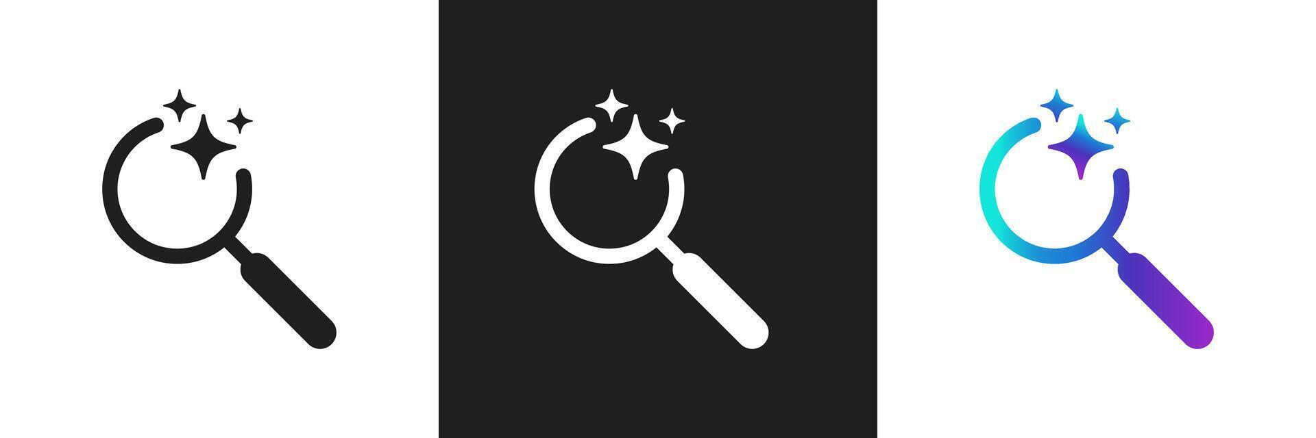 AI search icon. Magnifying glass with stars. Searching or analysis by Machine learning. Artificial intelligence technology. Magnifying glass with Ai stars or sparkles vector
