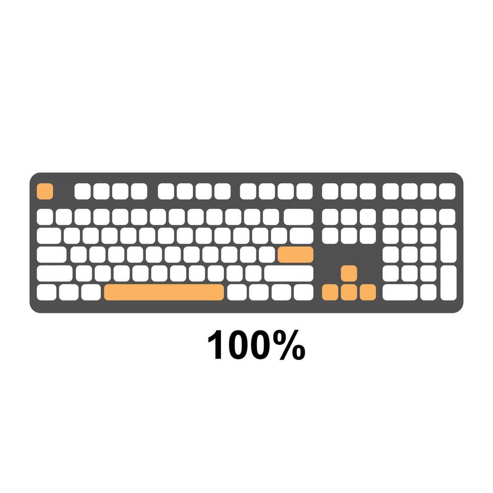 A keyboard with a black and orange key that says 100 precent on it vector