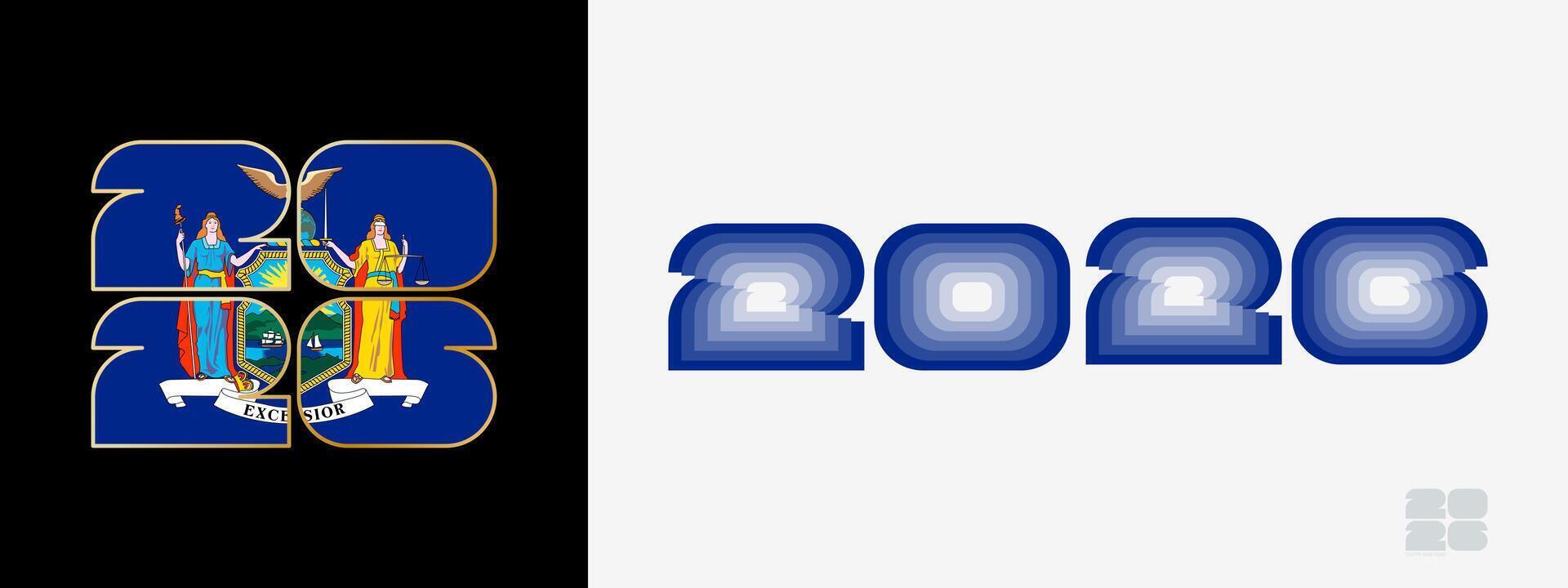 Year 2026 with flag of New York and in color palate of New York flag. Happy New Year 2026 in two different style. vector