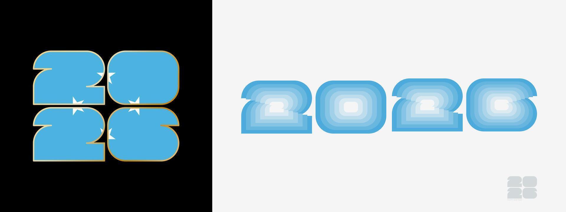 Year 2026 with flag of Micronesia and in color palate of Micronesia flag. Happy New Year 2026 in two different style. vector