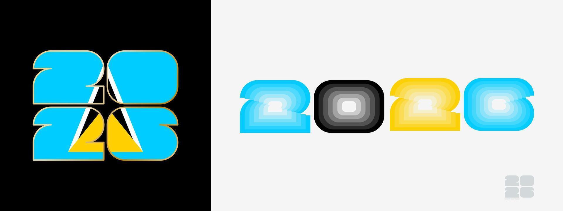 Year 2026 with flag of Saint Lucia and in color palate of Saint Lucia flag. Happy New Year 2026 in two different style. vector