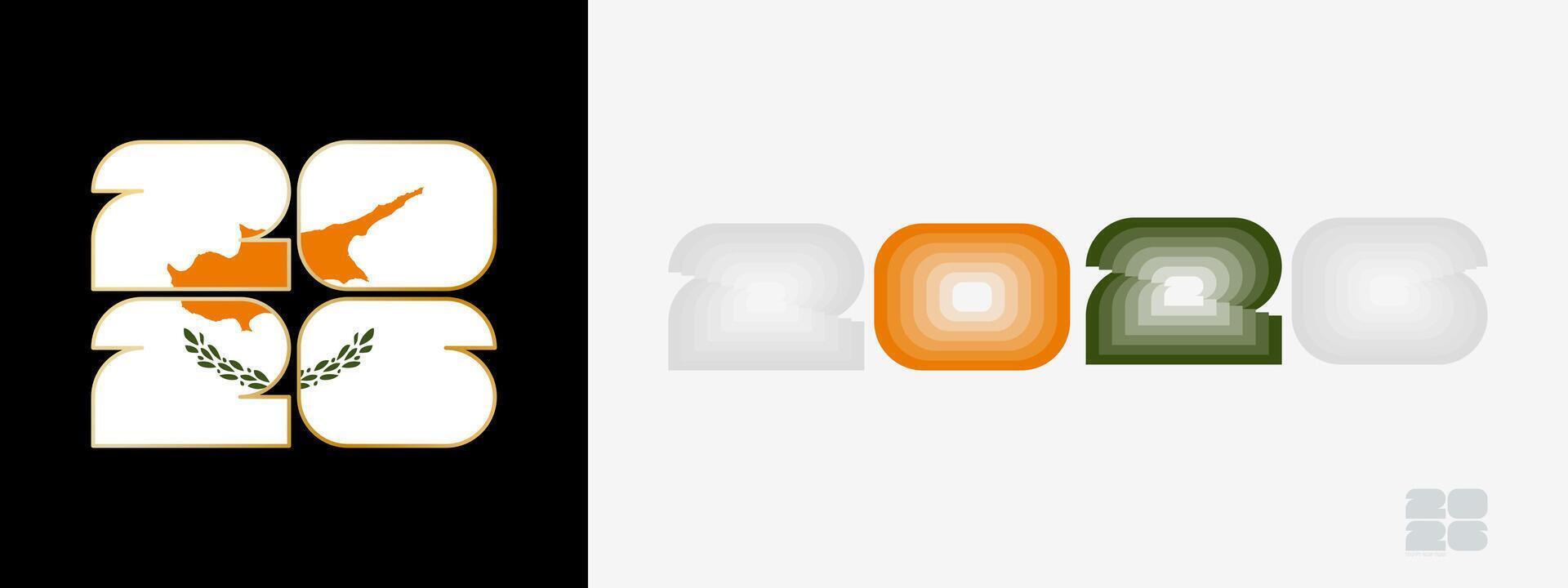 Year 2026 with flag of Cyprus and in color palate of Cyprus flag. Happy New Year 2026 in two different style. vector