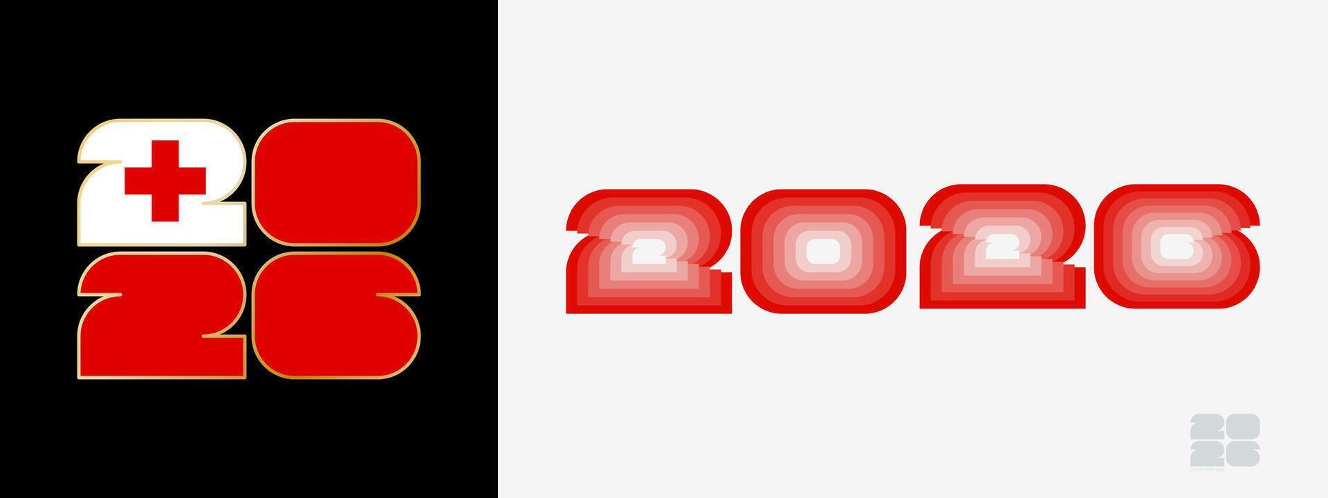 Year 2026 with flag of Tonga and in color palate of Tonga flag. Happy New Year 2026 in two different style. vector