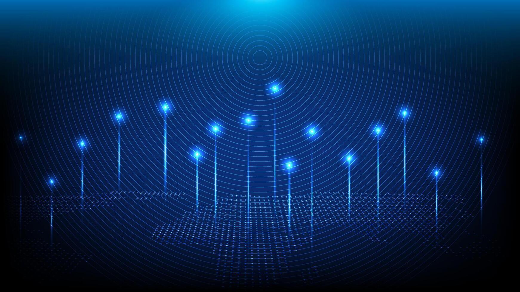 Futuristic global network visualization with glowing blue connection points and a digital world map vector