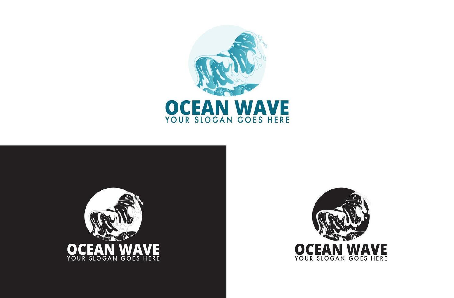 A dynamic ocean wave design crests powerfully inside a circular emblem, depicting the energetic motion of water. This graphic serves as a versatile logo element. vector