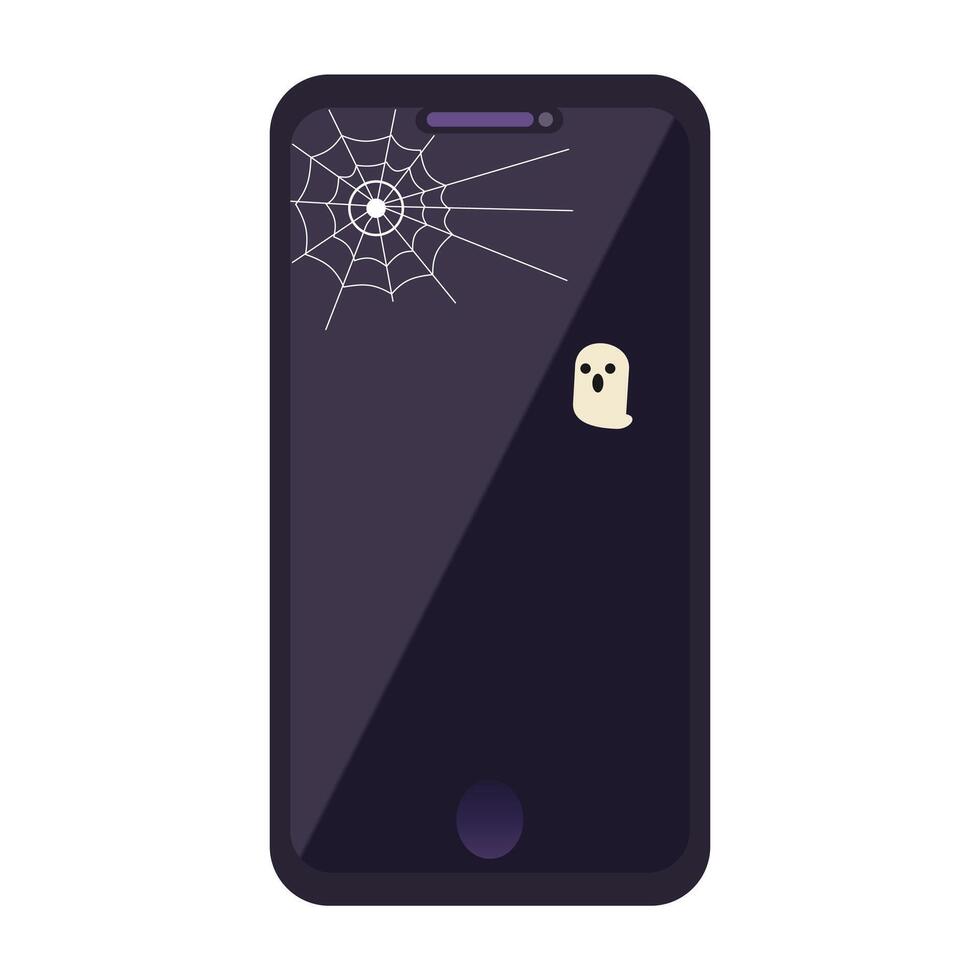 Stylish smartphone icon in dark mode with spider web accent. Halloween inspired for mobile, communication, and spooky tech themes. vector