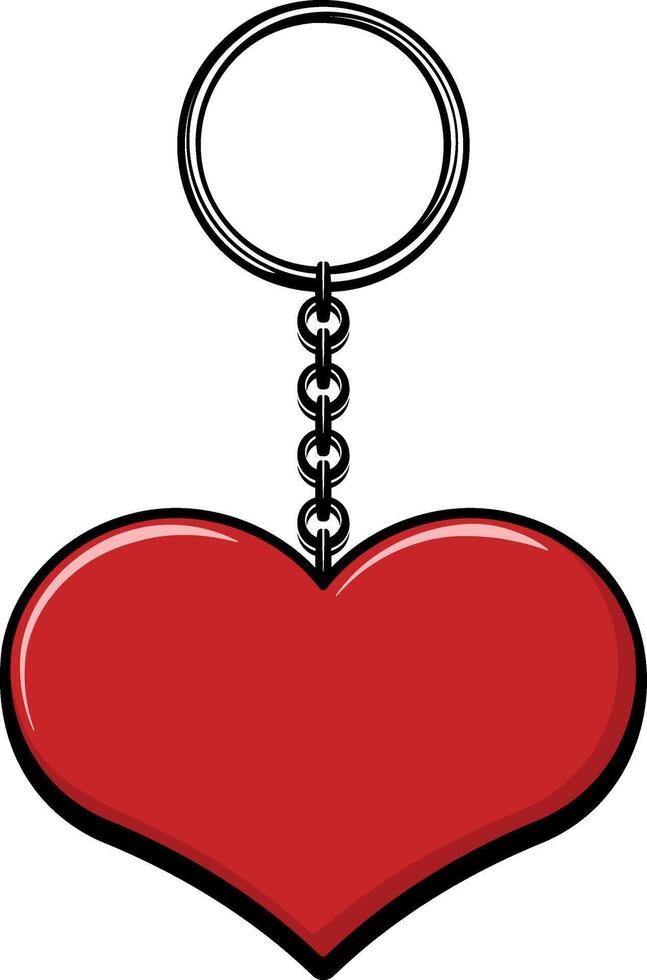 Red heart keychain with a metal chain without background. vector
