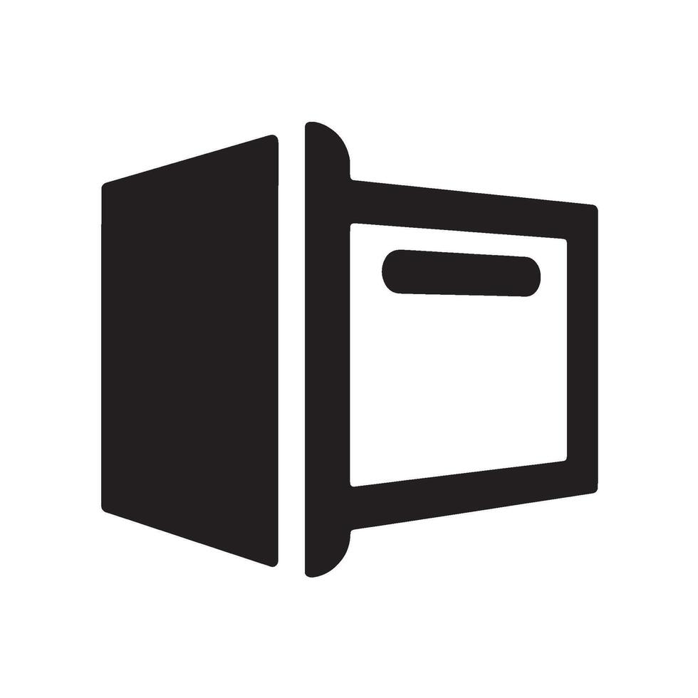 Simple black and white icon depicting an open file cabinet drawer symbolizing efficient document access and organized data storage for modern office management and digital interfaces vector