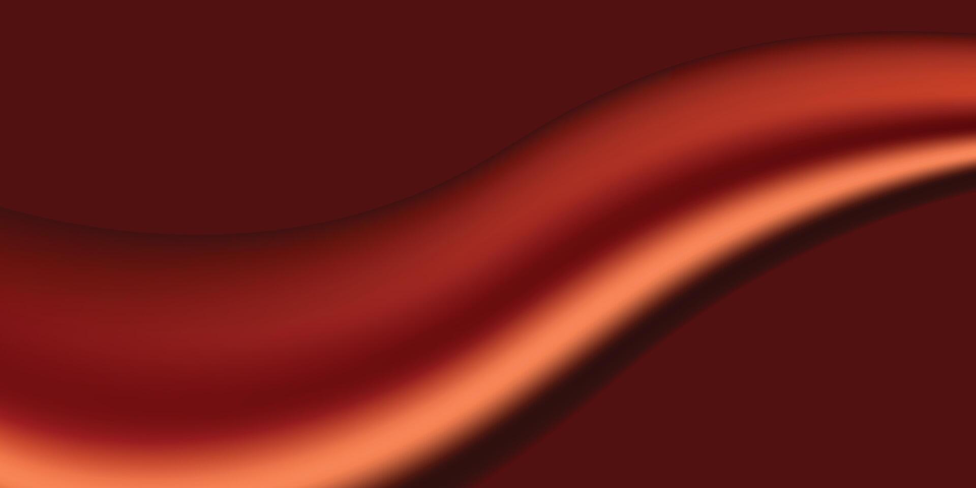 Abstract flowing wave of rich dark red and orange satin fabric texture background with smooth gradient and soft light vector